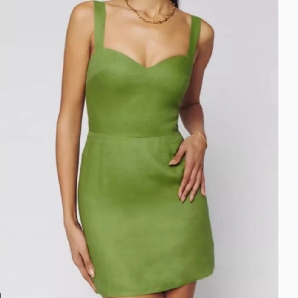 New  Reformation Miso Linen Green Mini Dress Size 2 - Picture 7 of 7